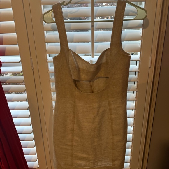 Matthew Bruch Eva Mini Dress in Metallic Oatmeal - Picture 2 of 3